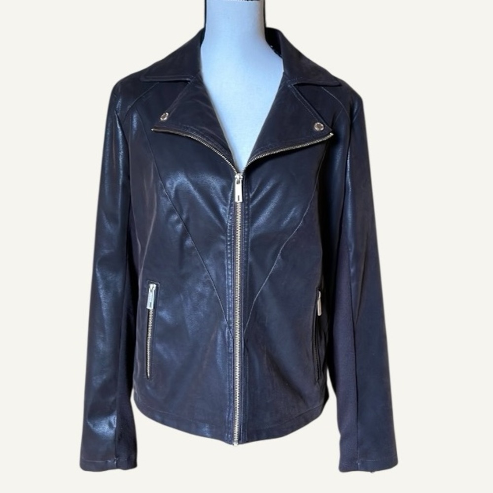 Kenneth Cole Reaction Jacket Brown Faux Leather Biker Moto Jacket